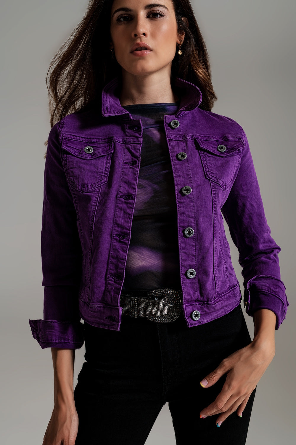 Slim denim trucker jacket in purple | Just Cool Beans — coats and jackets | jackets
