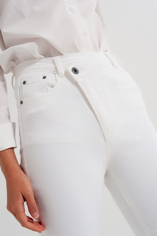 Slim jeans with asymmetric button in cream | Just Cool Beans — jeans | the denim shop