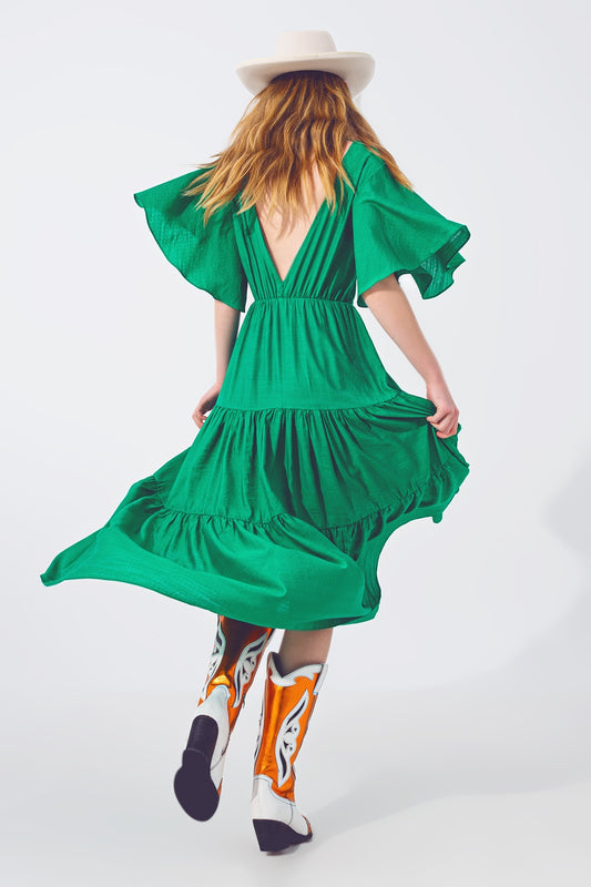 Smock v neck maxi dress in green | Just Cool Beans — dresses
