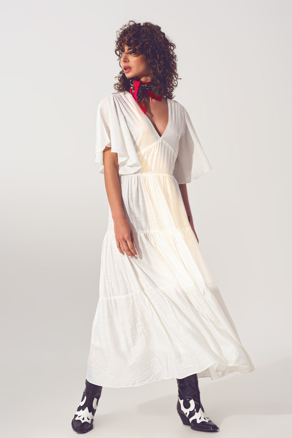 Smock v neck maxi dress in white | Just Cool Beans — dresses