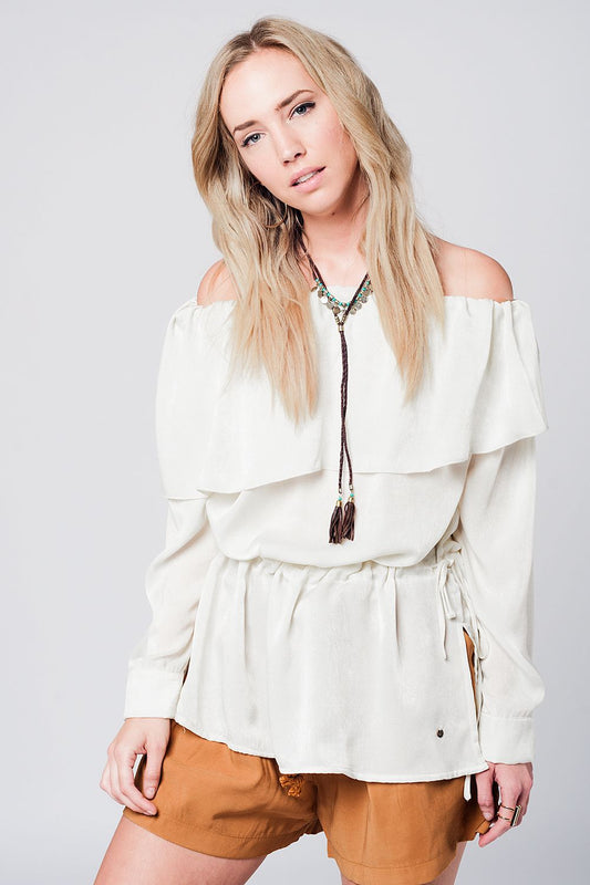 Soft beige blouse with drawstring | Just Cool Beans — shirts | tops