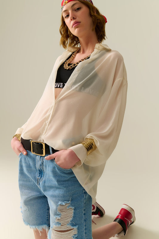 Soft beige chiffon blouse with glitter detail | Just Cool Beans — shirts | tops