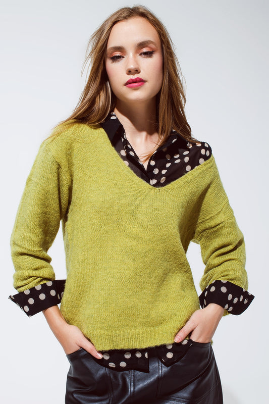 Soft green jumper with v neck | Just Cool Beans — sweaters | tops