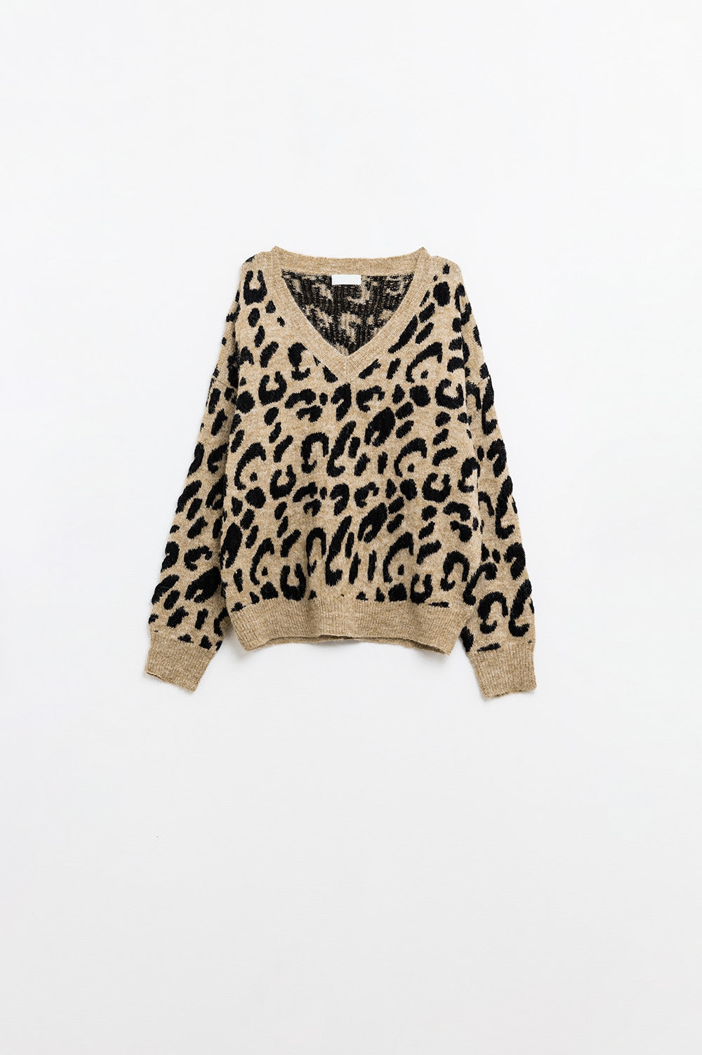 Soft knit v-neck sweater with leopard print | Just Cool Beans — sweaters | tops
