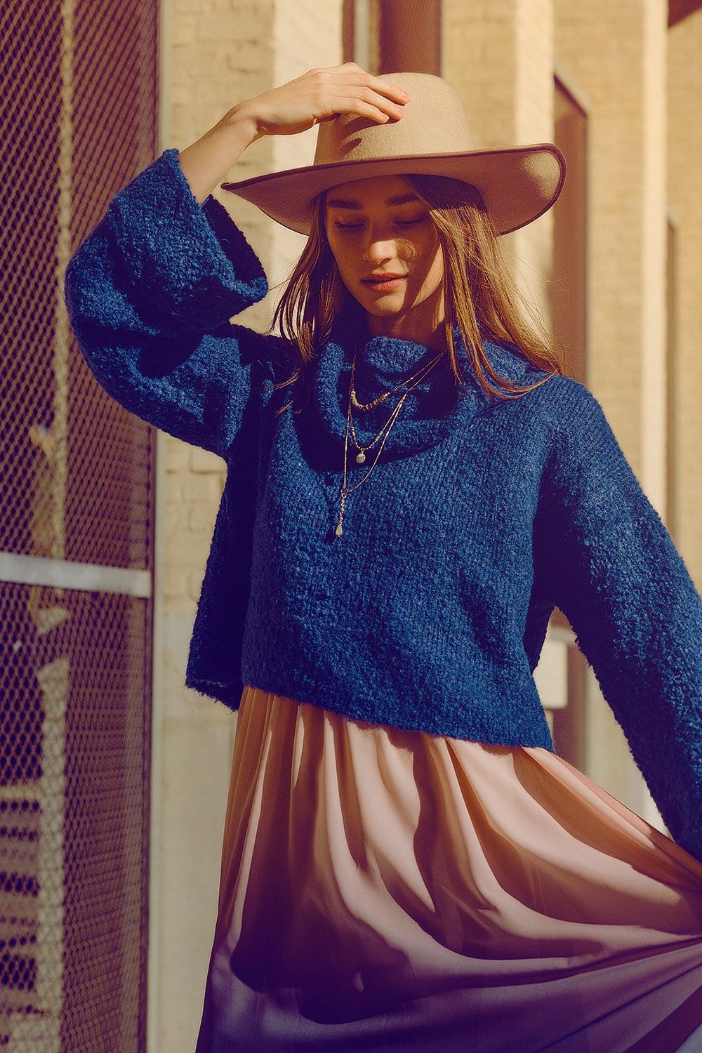 Soft knitted high neck sweater in blue color | Just Cool Beans — sweaters | tops