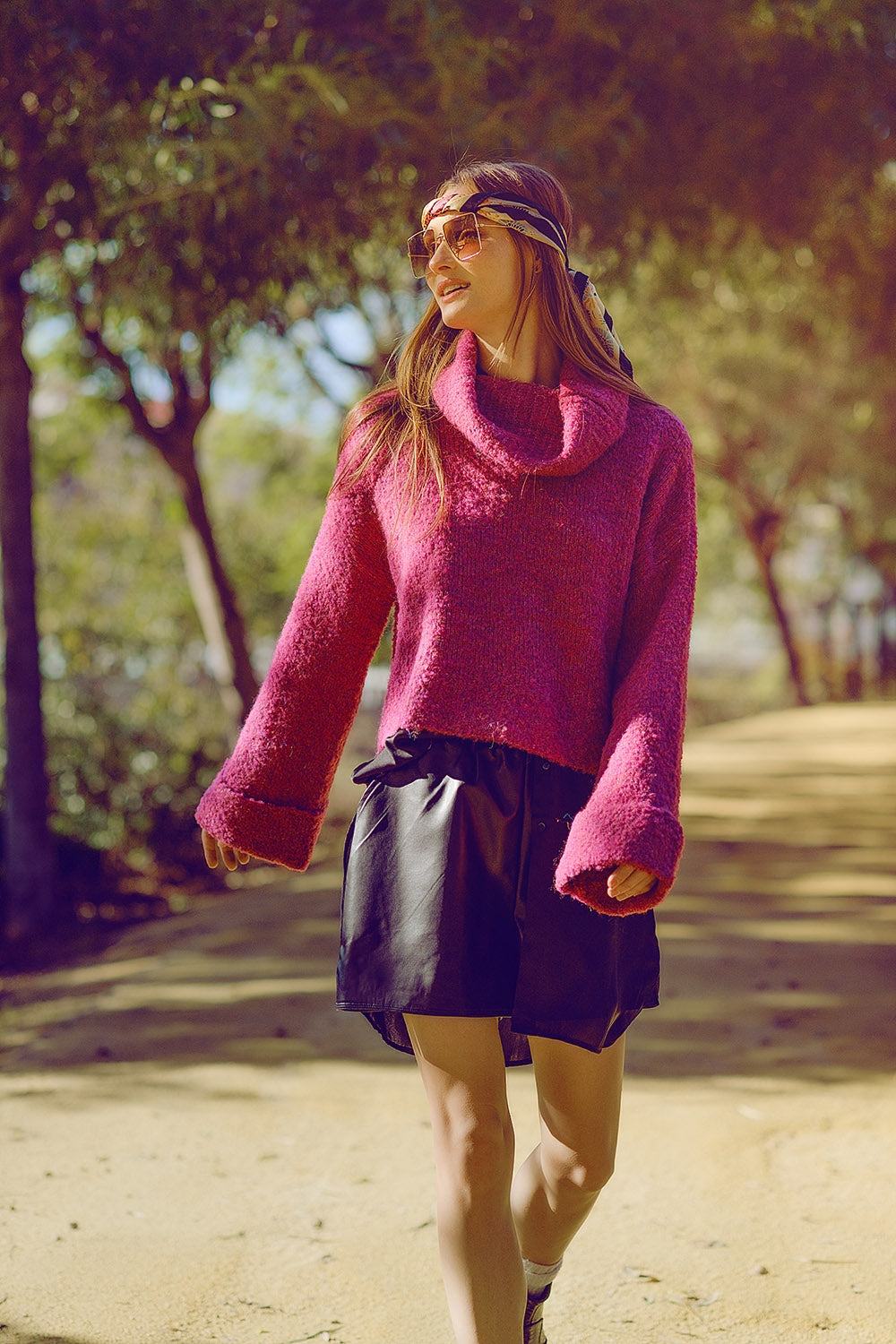 Soft knitted high neck sweater in fucshia color | Just Cool Beans — sweaters | tops