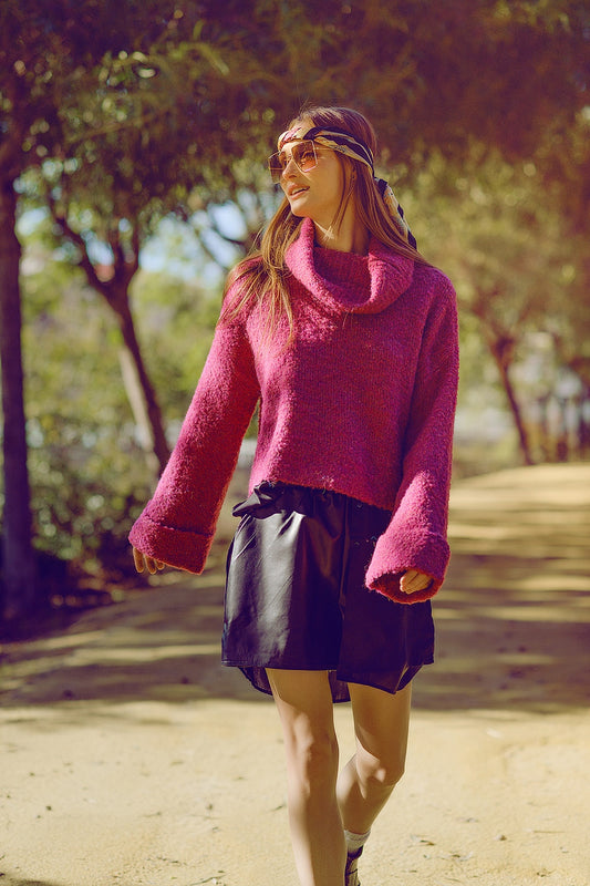 Soft knitted high neck sweater in fucshia color | Just Cool Beans — sweaters | tops