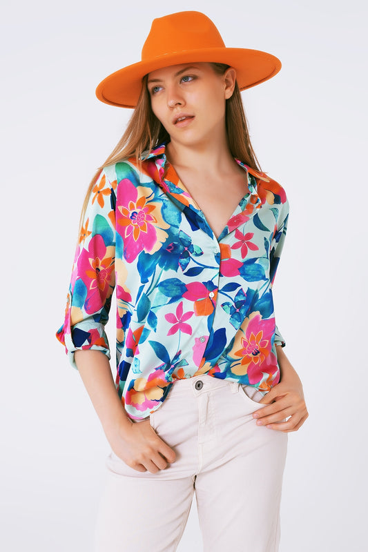 Soft satin blouse with flower print | Just Cool Beans — shirts | tops