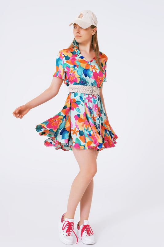 Soft satin mini dress with flower print | Just Cool Beans — dresses