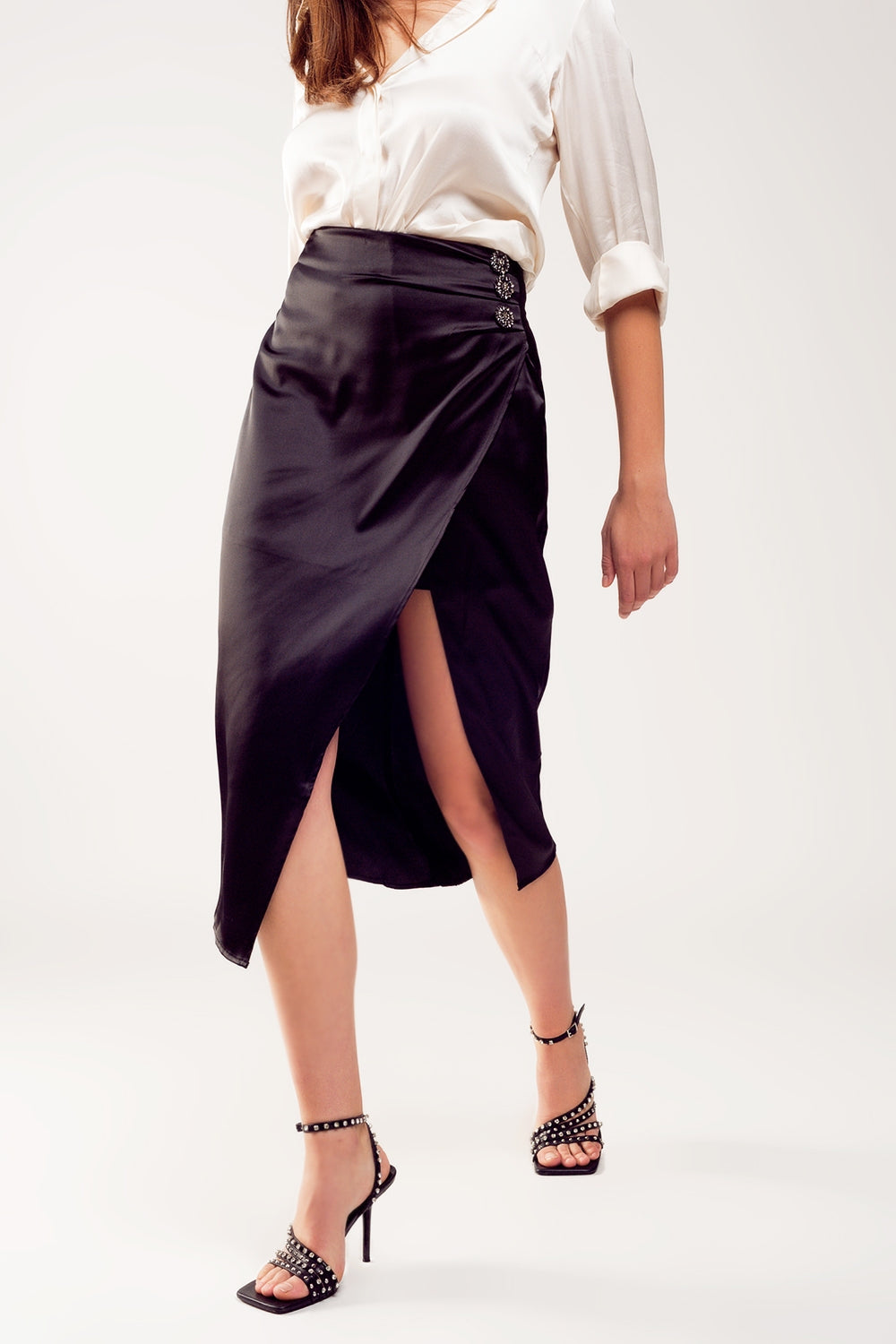 Split front midi skirt in black | Just Cool Beans — skirts