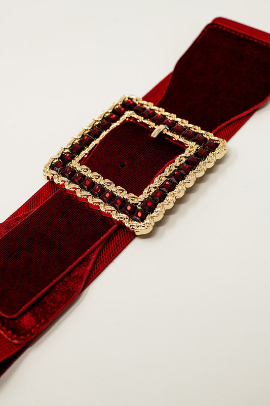 Square red belt with rhinestones and adjustable elastic | Just Cool Beans