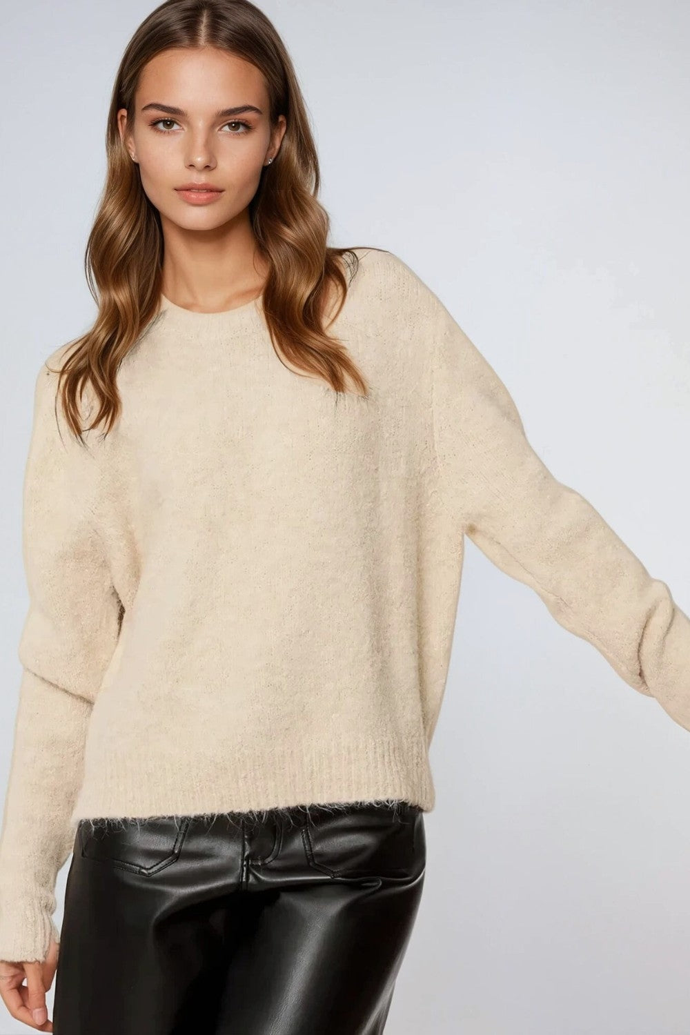 Standard fit soft knit sweater in beige | Just Cool Beans — sweaters | tops