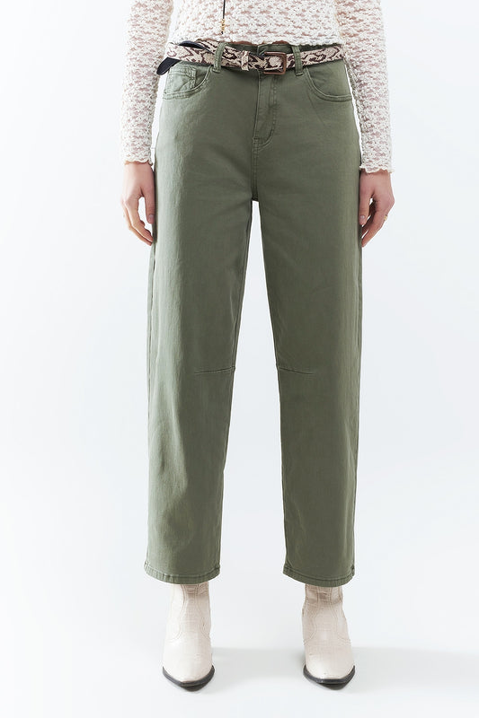 Straight ankle-length pants in khaki with knee seam detail | Just Cool Beans — jeans | bottoms