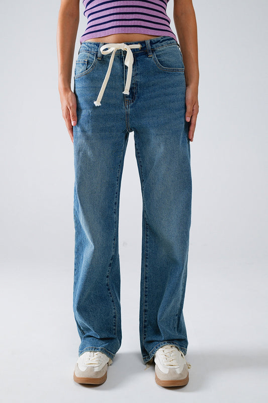 Straight blue jean with drawstring | Just Cool Beans — jeans | the denim shop