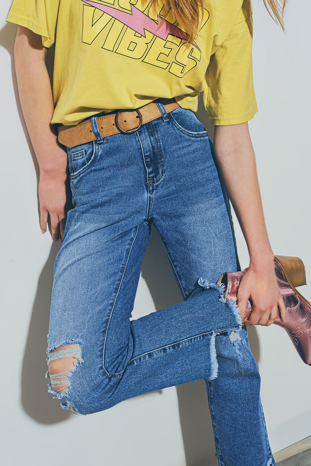 Straight distressed jeans in medium wash | Just Cool Beans — jeans | the denim shop