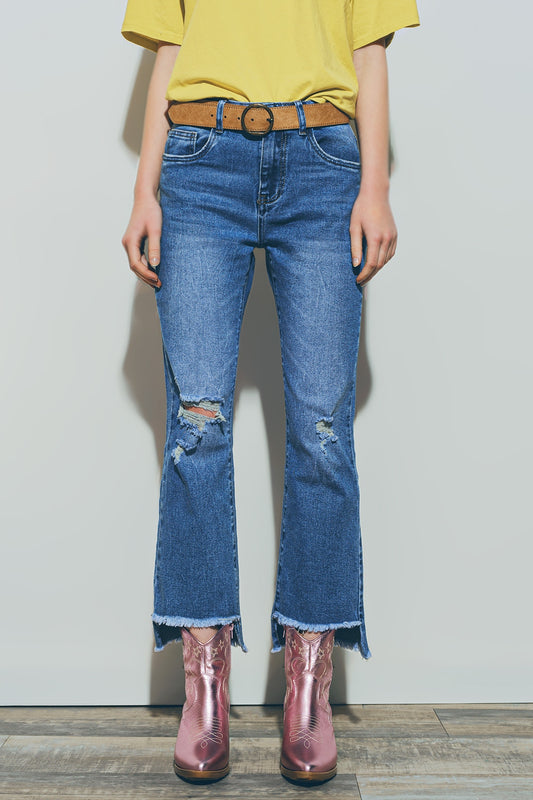 Straight distressed jeans in medium wash | Just Cool Beans