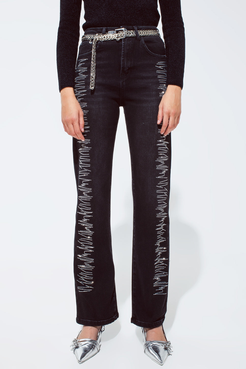 Straight jeans in black with silver strass details | Just Cool Beans — jeans | the denim shop