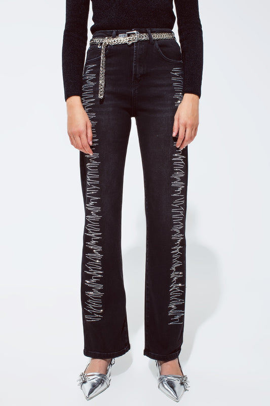 Straight jeans in black with silver strass details | Just Cool Beans — jeans | the denim shop