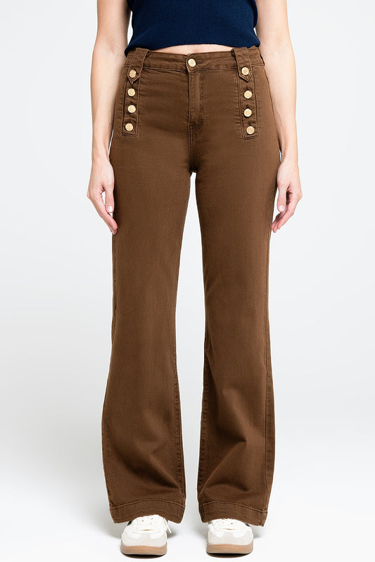 Straight jeans with gold buttons at the side in camel | Just Cool Beans — pants | bottoms