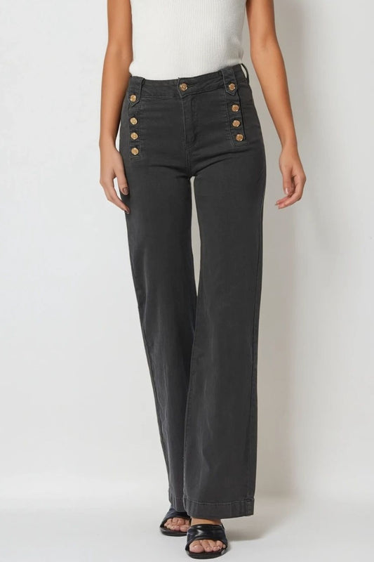 Straight jeans with gold buttons at the side in dark grey | Just Cool Beans — pants | bottoms