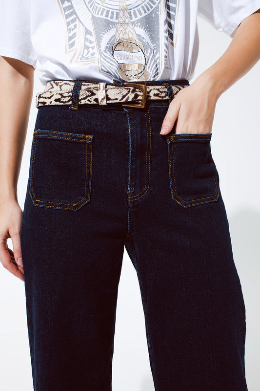 Straight jeans with pocket detail in dark wash | Just Cool Beans