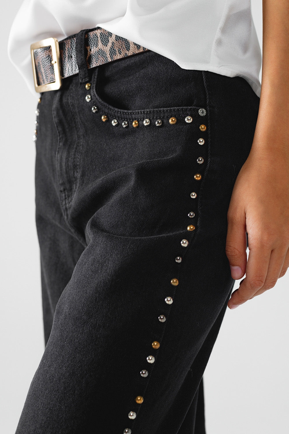 Straight jeans with stud trim details on the sides in black | Just Cool Beans — jeans | the denim shop