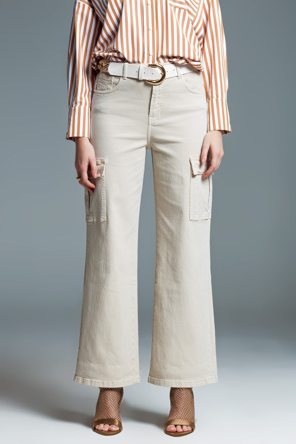 Straight leg cargo jeans in beige | Just Cool Beans — jeans | the denim shop