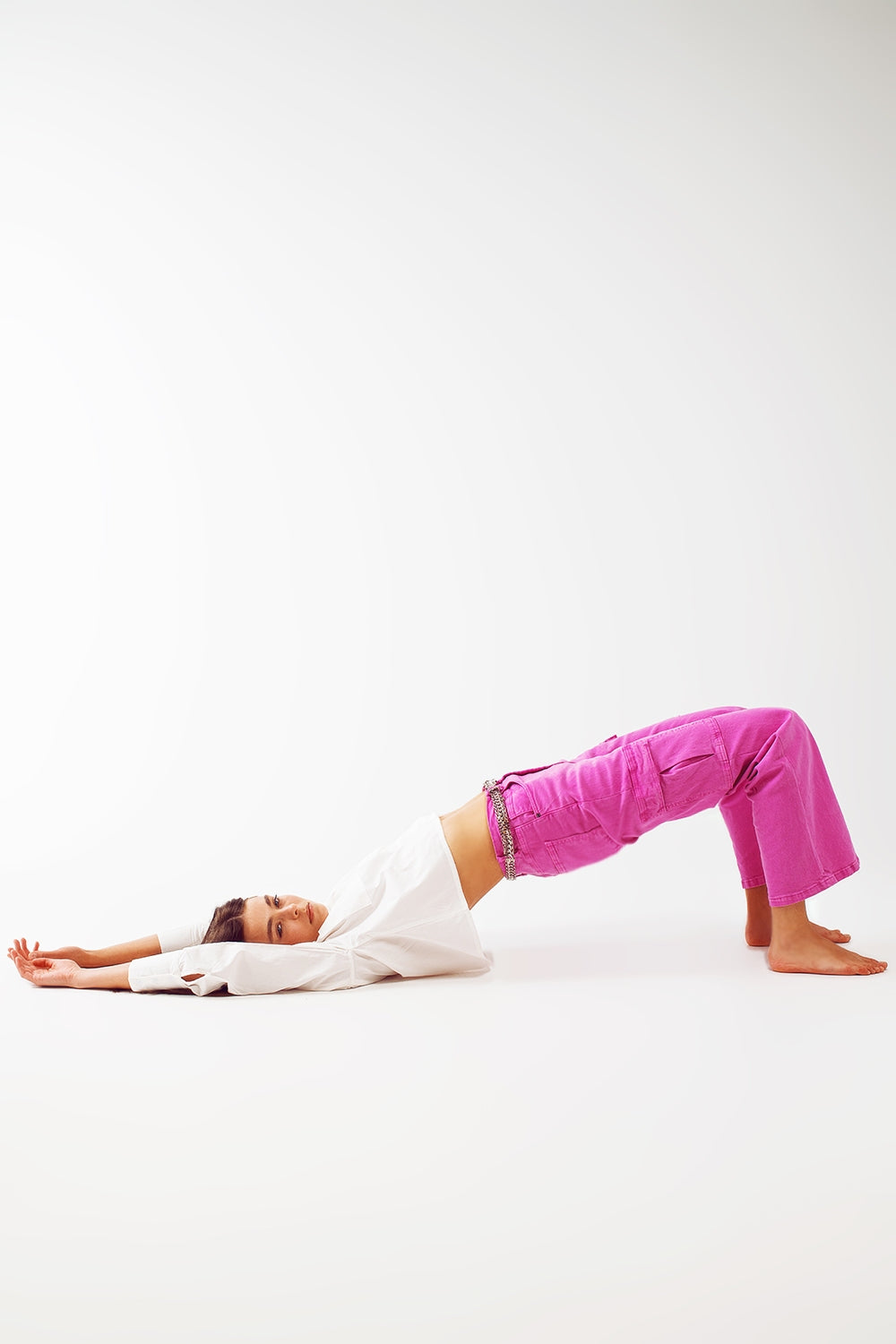 Straight leg cargo jeans in fuchsia | Just Cool Beans — jeans | the denim shop