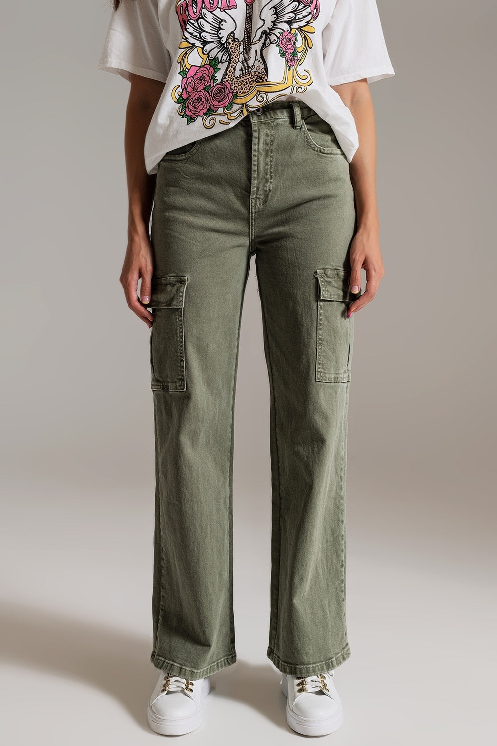 Straight leg cargo jeans in olive green | Just Cool Beans — jeans | the denim shop