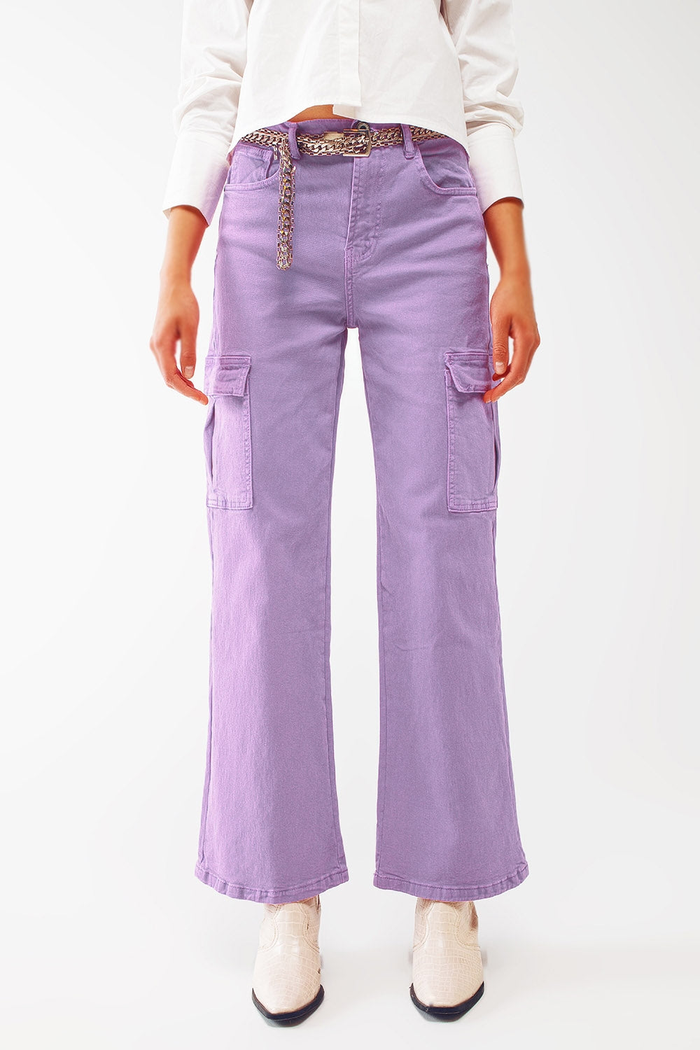 Straight leg cargo jeans in purple | Just Cool Beans — jeans | the denim shop