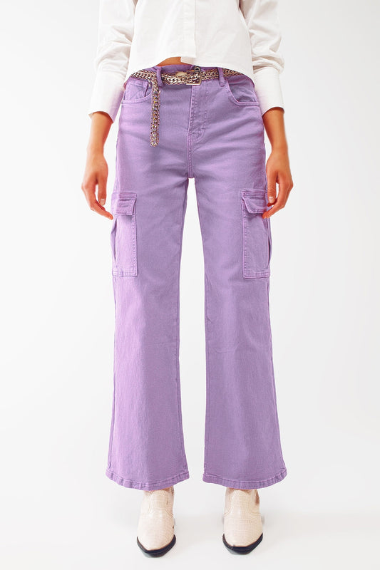 Straight leg cargo jeans in purple | Just Cool Beans — jeans | the denim shop