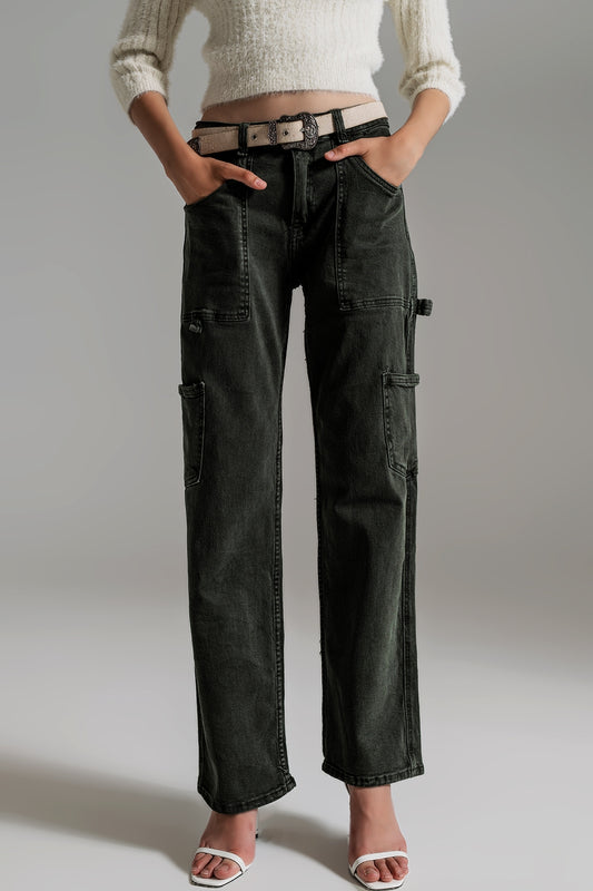 Straight leg cargo pants in dark green | Just Cool Beans — jeans | bottoms