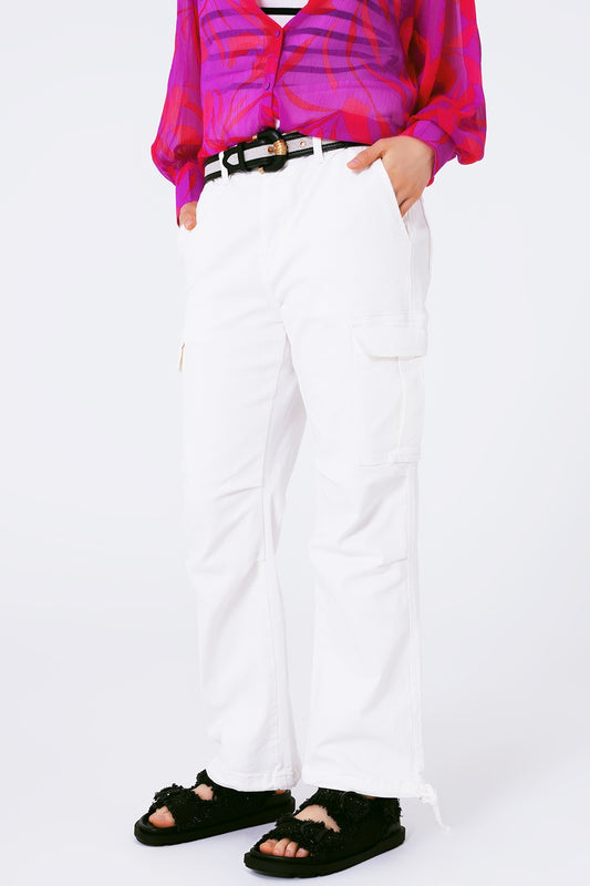 Straight leg cargo pants in white | Just Cool Beans — jeans | bottoms