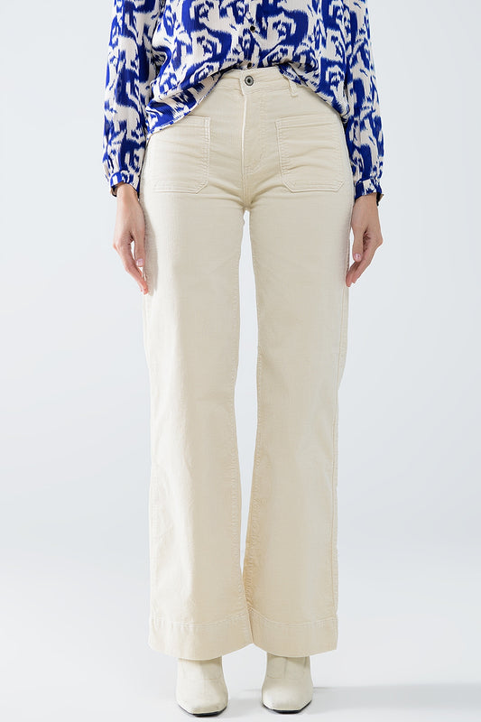 Straight leg corduroy jeans in ecru with pockets | Just Cool Beans — pants | bottoms