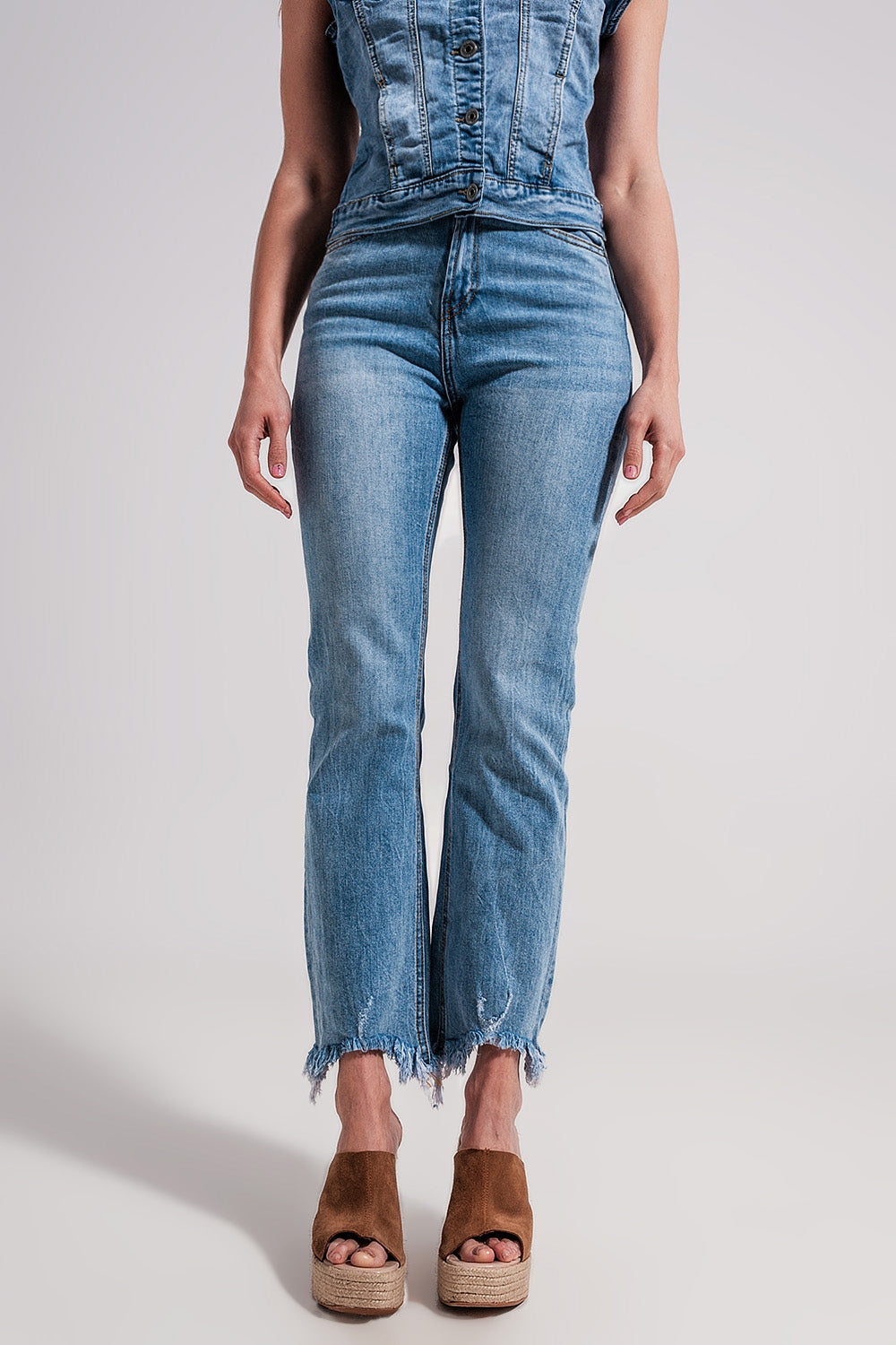 Straight leg fray hem jeans in blue | Just Cool Beans — jeans | the denim shop