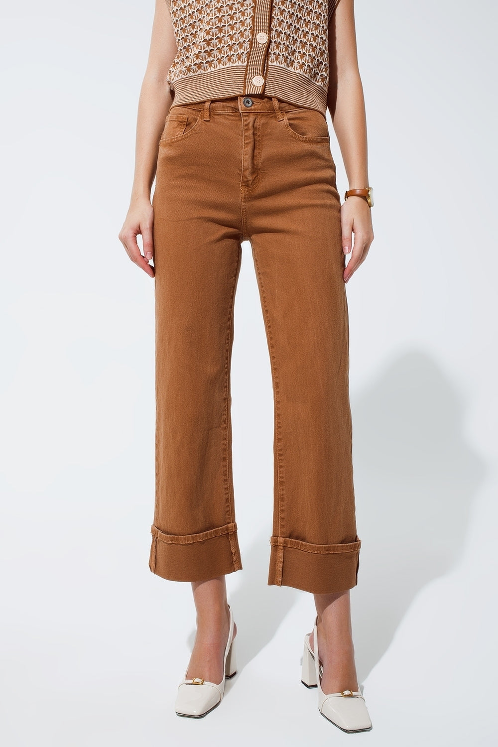Straight leg jeans in camel with folded trouser legs | Just Cool Beans — jeans | bottoms