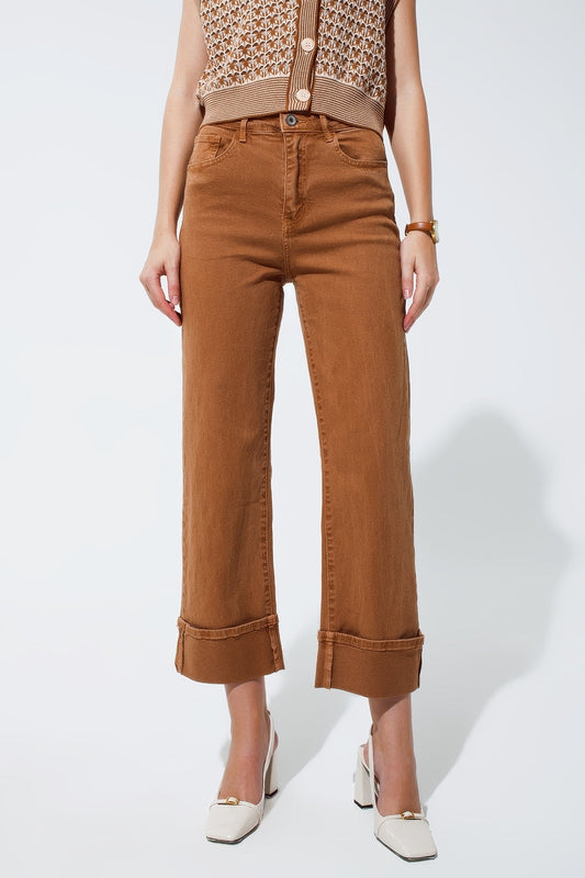 Straight leg jeans in camel with folded trouser legs | Just Cool Beans — jeans | bottoms