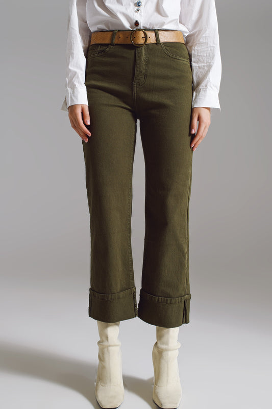 Straight leg jeans with cropped hem in dark green | Just Cool Beans — jeans | tops