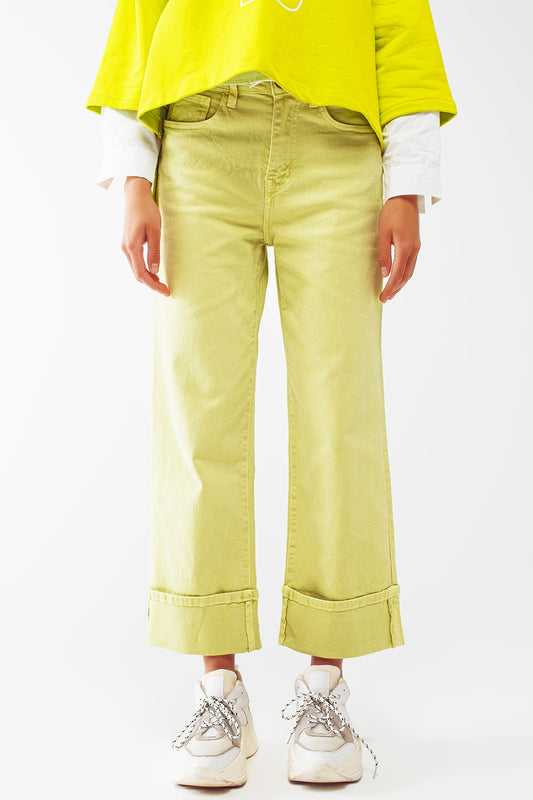 Straight leg jeans with cropped hem in lime green | Just Cool Beans — jeans | tops