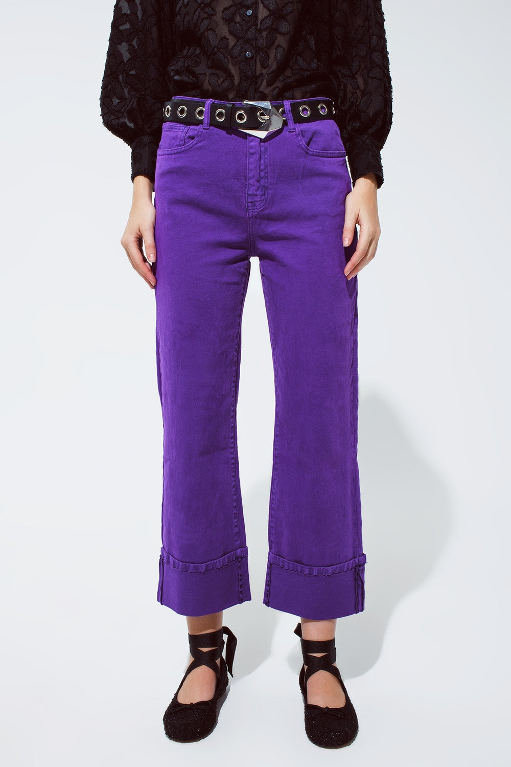 Straight leg jeans with cropped hem in purple | Just Cool Beans — jeans | tops