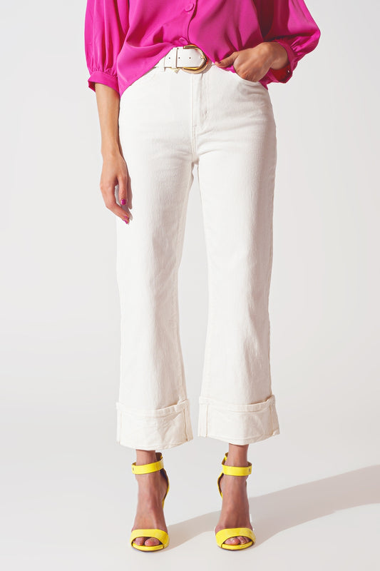 Straight leg jeans with cropped hem in white | Just Cool Beans — jeans | tops