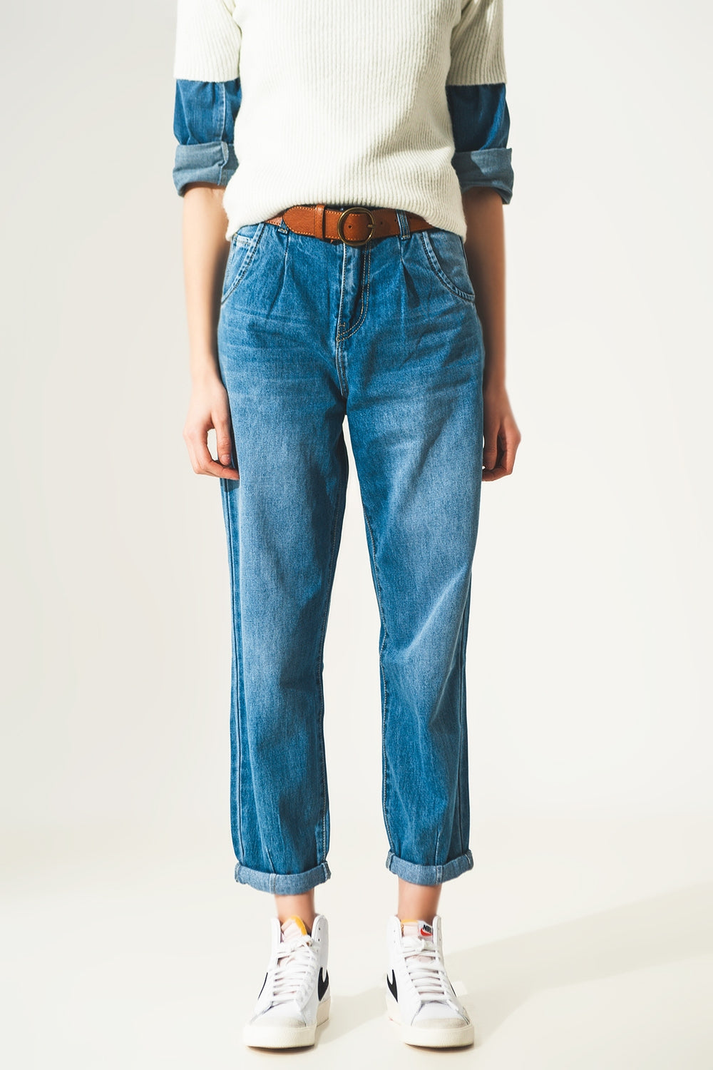 Straight leg jeans with darts at the waist in medium blue | Just Cool Beans — jeans | the denim shop