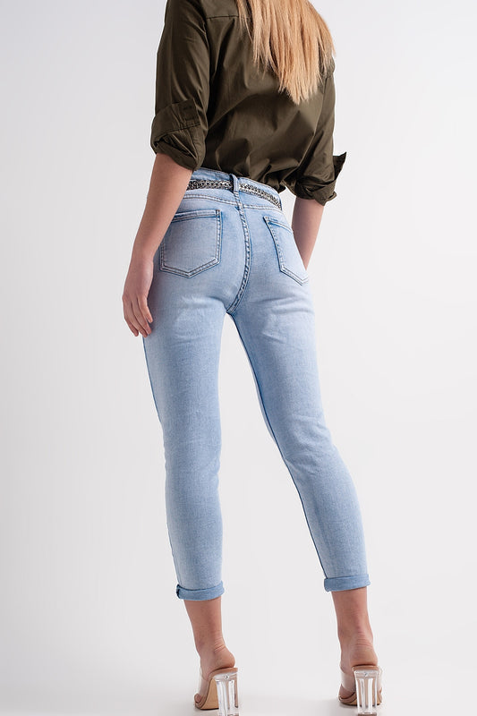 Straight leg jeans with folded ankles in light denim | Just Cool Beans