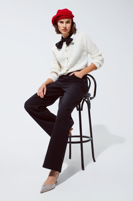 Straight leg jeans with waist stitching detail in black | Just Cool Beans — jeans | the denim shop