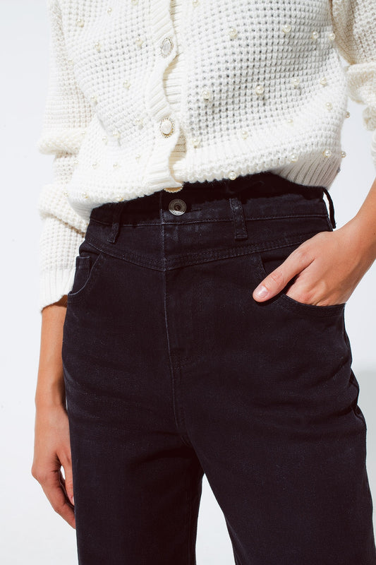 Straight leg jeans with waist stitching detail in black | Just Cool Beans