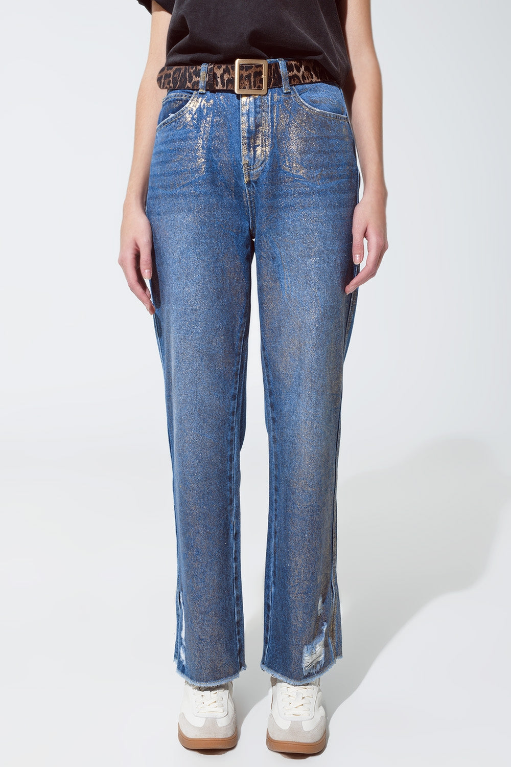 Straight leg ripped jeans with gold metallic glow | Just Cool Beans — jeans | the denim shop