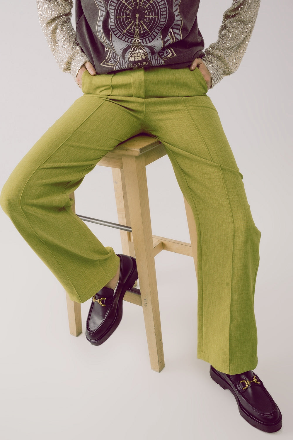Straight leg tailored pants in green | Just Cool Beans — pants | bottoms