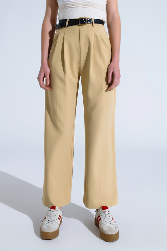 Straight leg trousers with side pockets and darts in beige | Just Cool Beans — pants | bottoms