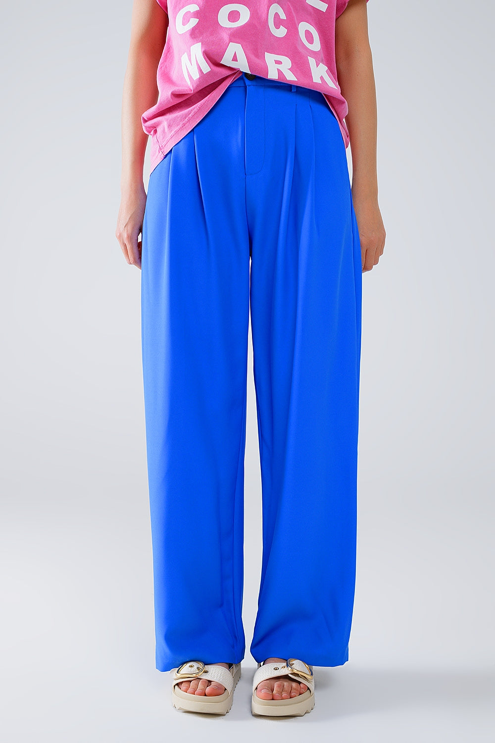 Straight leg trousers with side pockets and darts in blue | Just Cool Beans — pants | bottoms