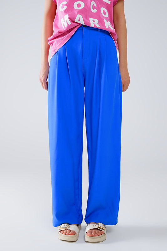 Straight leg trousers with side pockets and darts in blue | Just Cool Beans — pants | bottoms